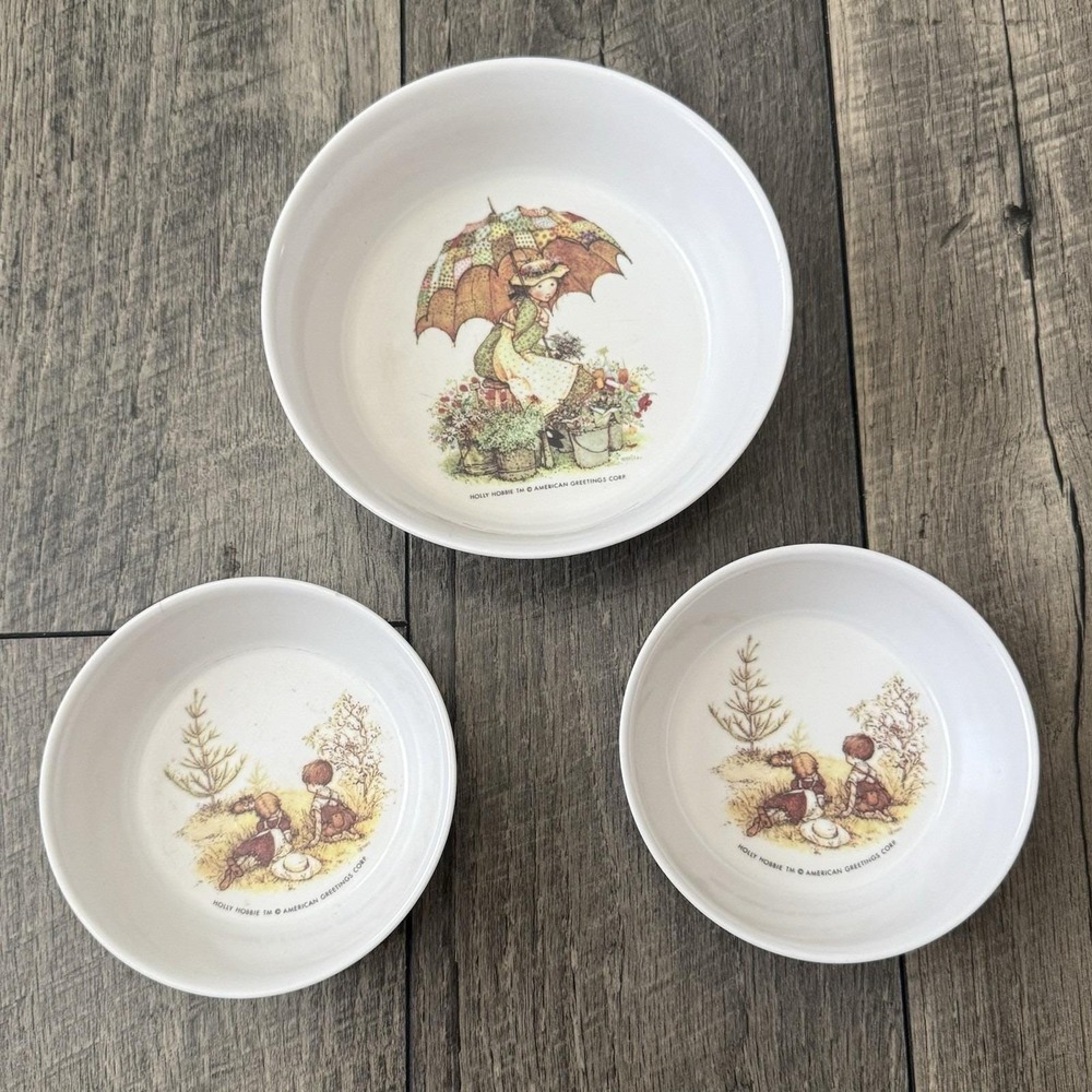 VTG 1970s Holly Hobbie Oneida Deluxe Set of 3 Melamine Bowls American Greetings